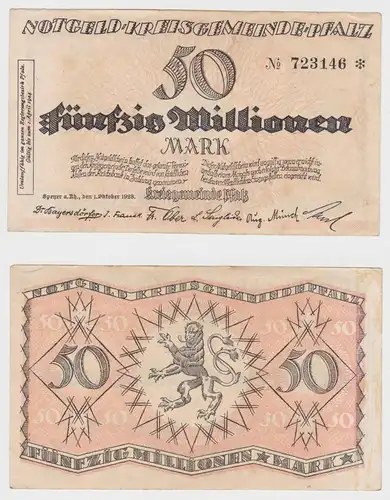 50 Millionen Mark Banknote Notgeld Kreisgemeinde Pfalz Speyer 1.10.1923 (153782)