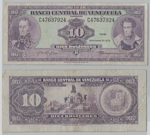 10 Bolivares Banknote Venezuela 1979 Pick 51 (153416)