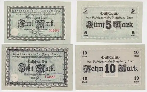 5, 10 Mark Banknoten Großnotgeld Stadt Augsburg 15.10.1918 (122916)