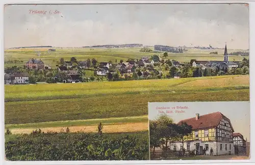 904168 Mehrbild Ak Trünzig in Sachsen Totalansicht und Gasthaus um 1920
