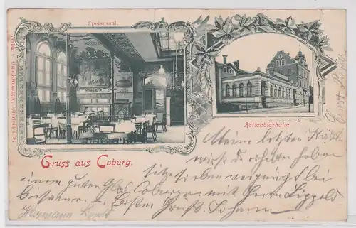 904159 Mehrbild Ak Gruß aus Coburg Actienbierhalle mit Speisesaal 1899