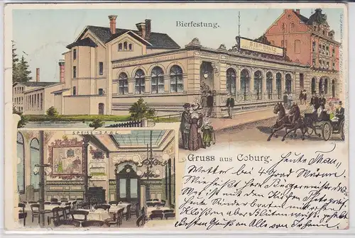 903719 Mehrbild Ak Gruß aus Coburg Bierfestung mit Speisesaal 1901