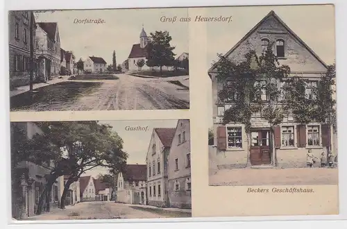 903577 Mehrbild Ak Gruß aus Heuersdorf Gasthof, Beckers Geschäftshaus usw. 1915