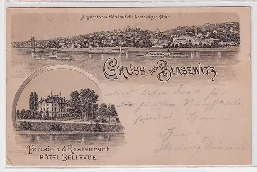 73281 Ak Lithographie Gruß aus Blasewitz Pension & Restaurant Hotel Bellevue1899