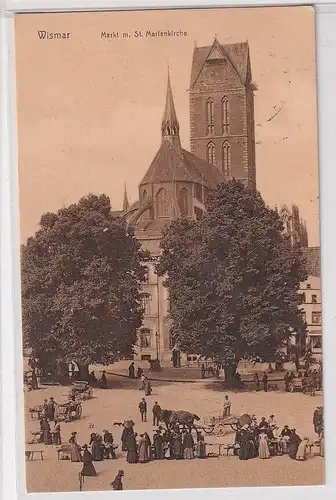 37646 Ak Wismar an der Ostsee Markt mit St.Marienkirche 1914