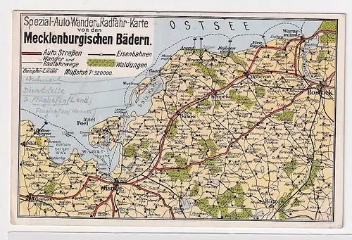 02552 Ak Spezial Autokarte Wismar Rostock und Umgebung 1933