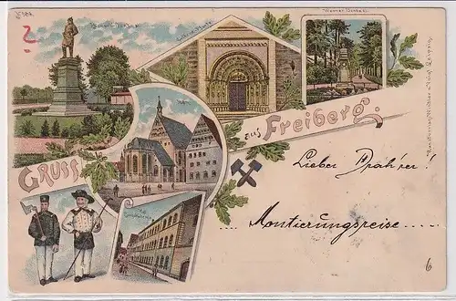 38904 Ak Lithographie Gruß aus Freiberg in Sachsen 1899