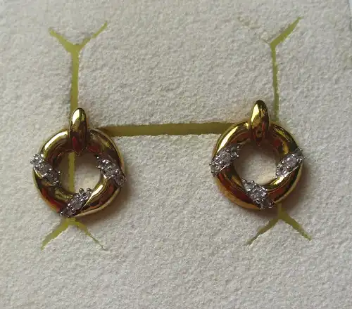 hochwertige 375er Gold Ohrringe Ohrstecker mit farblosen Edelsteinen (165155)