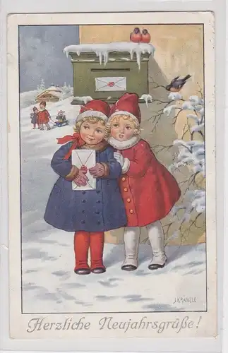 904977 Herzliche Neujahrsgrüße Ak 2 Kinder mit Brief vor Briefkasten 1921