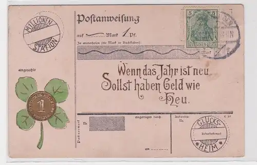 905095 Prosit Neujahr Humor Ak Postanweisung mit Glückspfennig 1913