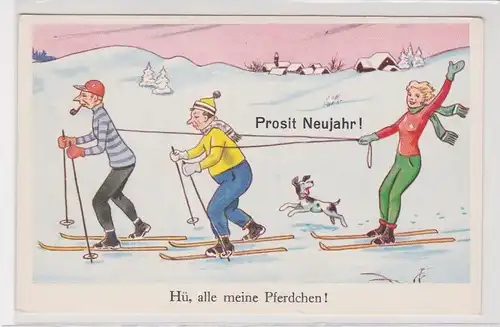 905102 Prosit Neujahr Humor Ak "Hü, alle meine Pferdchen!" um 1940