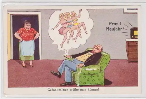 905103 Prosit Neujahr Humor Ak "Gedankenlesen müßte man können!" um 1940
