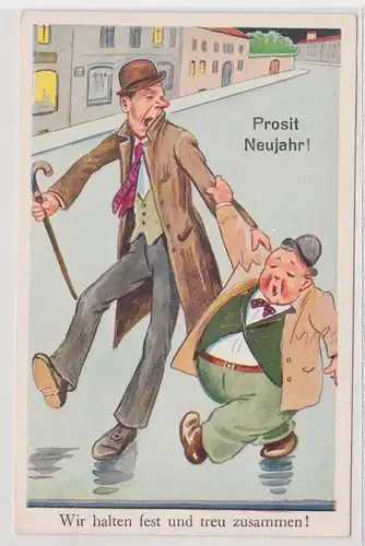 905104 Prosit Neujahr Humor Ak "Wir halten fest und treu zusammen!" um 1940