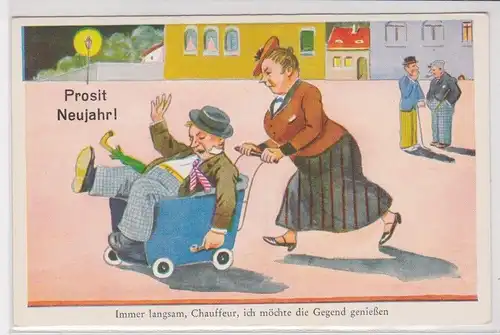 905105 Prosit Neujahr Humor Ak "Immer langsam, Chauffeur ..." um 1940