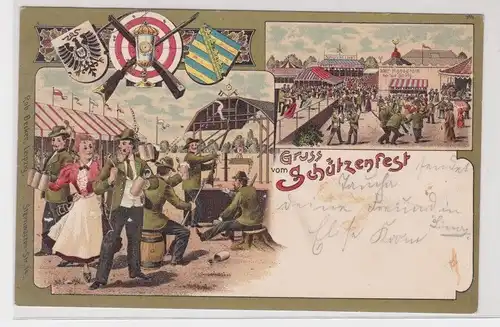 905094 Künstler Ak Lithographie Gruß vom Schützenfest 1901