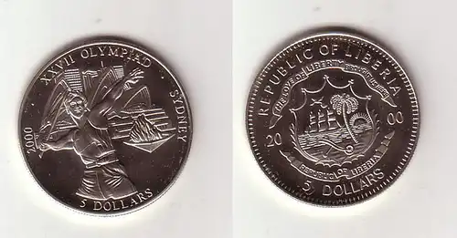 5 Dollar Nickel Münze Liberia 2000 Speerwerfer, Olympiade Sydney (104737)