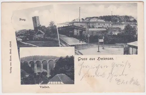902433 Mehrbild Ak Gruß aus Kreiensen Bahnhof, Viaduct, Burg 1906