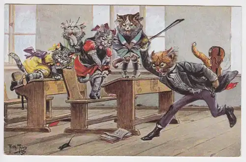 89933 Arthur Thiele Künstler Ak Katzen im Klassenzimmer"Mäusejagd" 1925