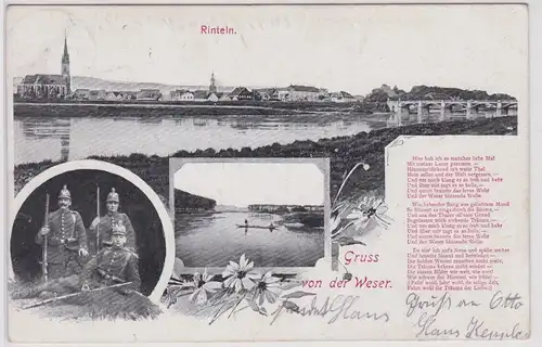 903192 Mehrbild Ak Gruß von der Weser Rinteln 3 Soldaten 1915