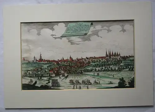 altkolorierter Kupferstich Prospect der Stadt Merseburg Besetzung 1762 (156909)