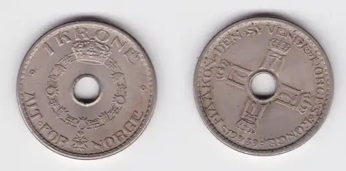 1 Krone Kupfer Nickel Münze Norwegen 1939 ss+ (163018)