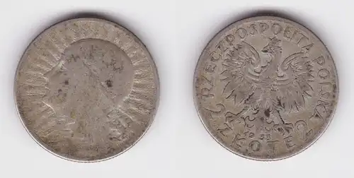 Silbermünze Polen 2 Zloty/Złotych 1933 Königin Hedwig von Anjou Jadwiga (163357)