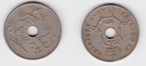 25 Centimes Kupfer Nickel Münze Belgien 1908 ss+ (162978)