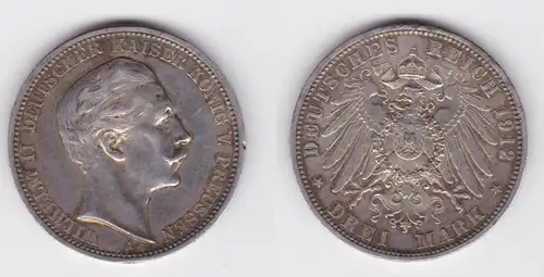 3 Mark Silbermünze Preussen Kaiser Wilhelm II 1912 A Jäger 103 ss (162872)