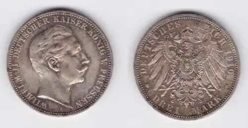 3 Mark Silbermünze Preussen Kaiser Wilhelm II 1910 A Jäger 103 vz (163298)
