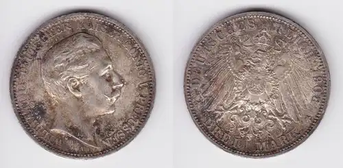 3 Mark Silbermünze Preussen Kaiser Wilhelm II 1908 A Jäger 103 ss (163285)