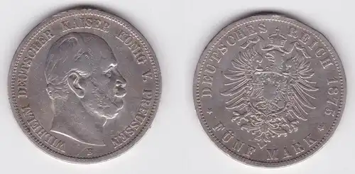 5 Mark Silbermünze Preussen Wilhelm I 1875 B Jäger 97 ss (162976)