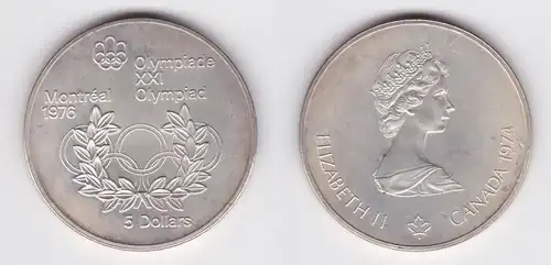 5 Dollar Silber Münze Canada Kanada Olympiade Montreal Lorbeerkranz 1974(163289)