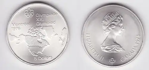 5 Dollar Silber Münze Canada Kanada Olympiade Montreal Weltkarte 1973 (163281)