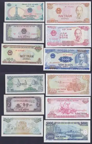 7 Banknoten Vietnam 1 bis 5000 Dong meist UNC (162360)