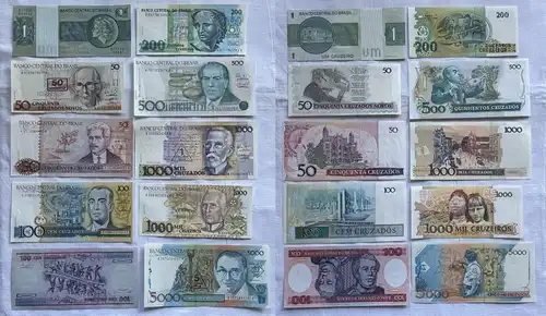 10 Banknoten Brasilien meist kassenfrisch UNC (162027)