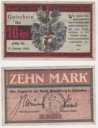 10 Mark Banknote Notgeld Stadt Hirschberg in Schlesien gültig 15.1.1919 (153086)