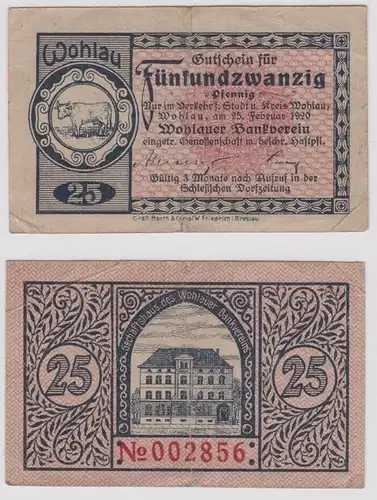 25 Pfennig Banknote Notgeld Wohlauer Bankverein Wołów 25. Februar 1920 (159402)
