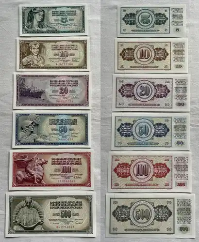 5 bis 1000 Dinara 7 Banknoten Jugoslawien Yugoslavia kassenfrisch (162182)