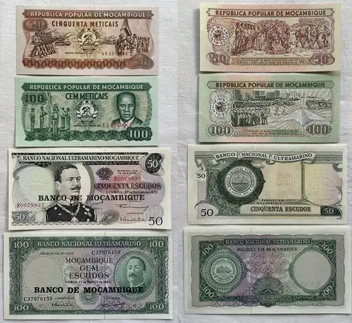 4 Banknoten Mosambik Moçambique 50-100 Meticais und 50-100 Escudos (162189)