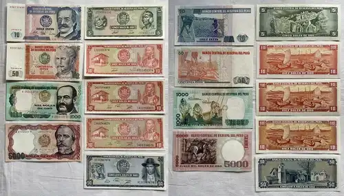 9x Banknoten Peru Soles de Oro und Intis bankfrisch UNC (162767)