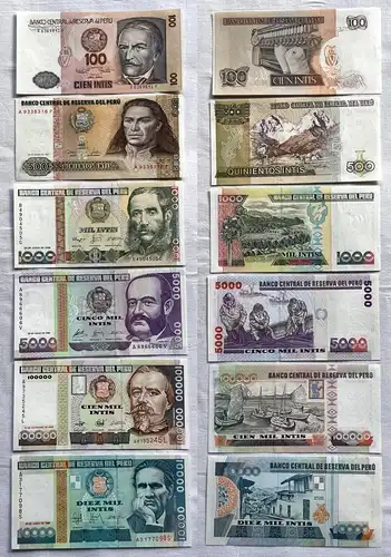 4 x Banknoten Peru 100 - 5000 Intis  bankfrisch UNC (162312)