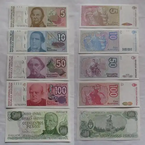 5 Banknoten Argentinien 5 - 100 Australes + 500 Pesos kassenfrisch (162645)