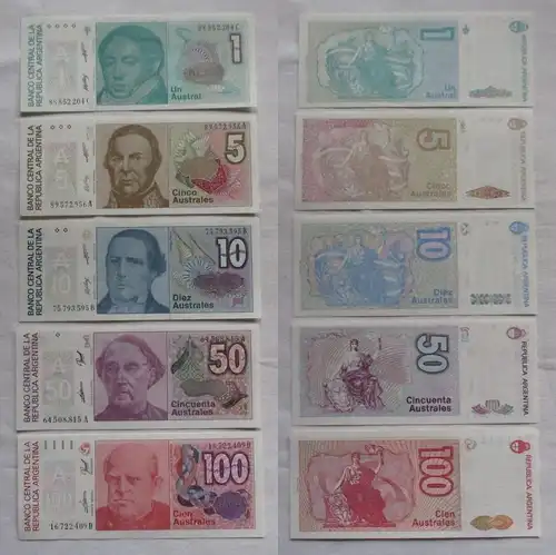 5 Banknoten Argentinien Argentina 1 - 100Australes kassenfrisch (162721)