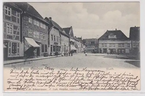 31817 Ak Gruss aus Grabow - Marktplatz mit Geschäften 1898