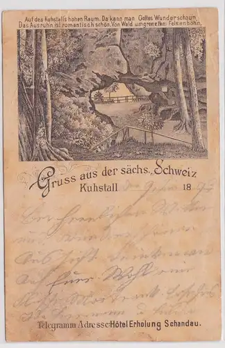 901203 Vorläufer Ak Gruß aus der sächsischen Schweiz Kuhstall 1893