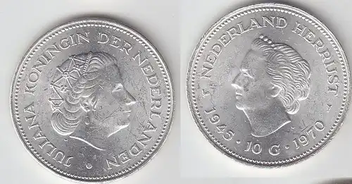 10 Gulden Silber Münze Niederlande 1945-1970 (104673)