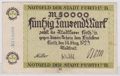 50000 Mark Banknote Stadt Fürth i.B. 14.8.1923 (120495)