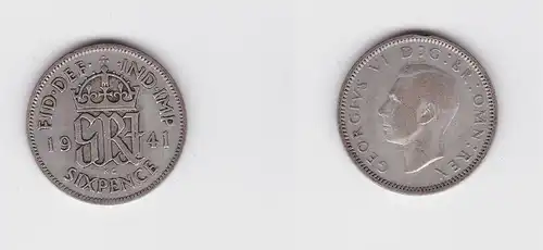 6 Pence Silber Münze Großbritannien 1941 Georg VI. (133347)