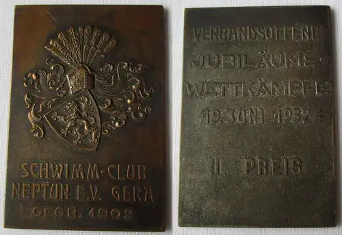 Plakette Schwimm-Club Neptun e.V. Gera Jubiläumswettkämpfe 1932 (140148)