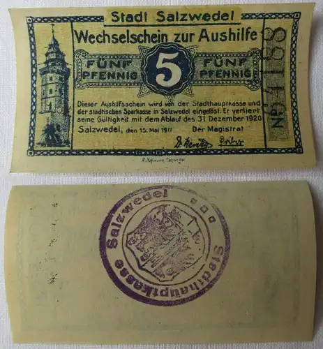 5 Pfennig Banknote Notgeld Stadt Salzwedel 15.Mai 1917 (164716)